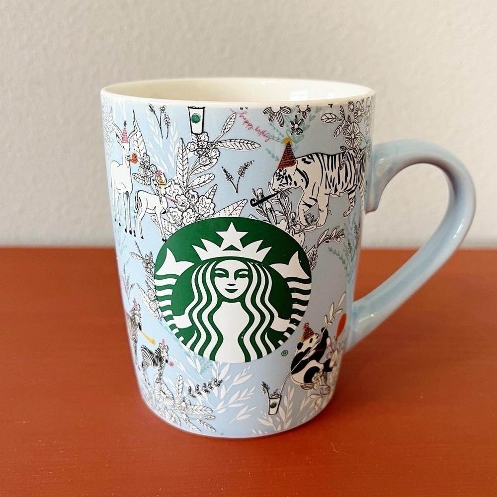 Starbucks 2020 Birthday Zoo Party Animals Coffee Tea Mug Blue 10 oz 295 ml